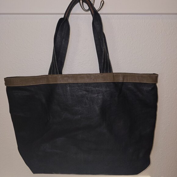 ADI-ORR by Hana Rozens Large Leather Canvas Tote Bag Brown Black Shoulder Bag - Picture 7 of 7